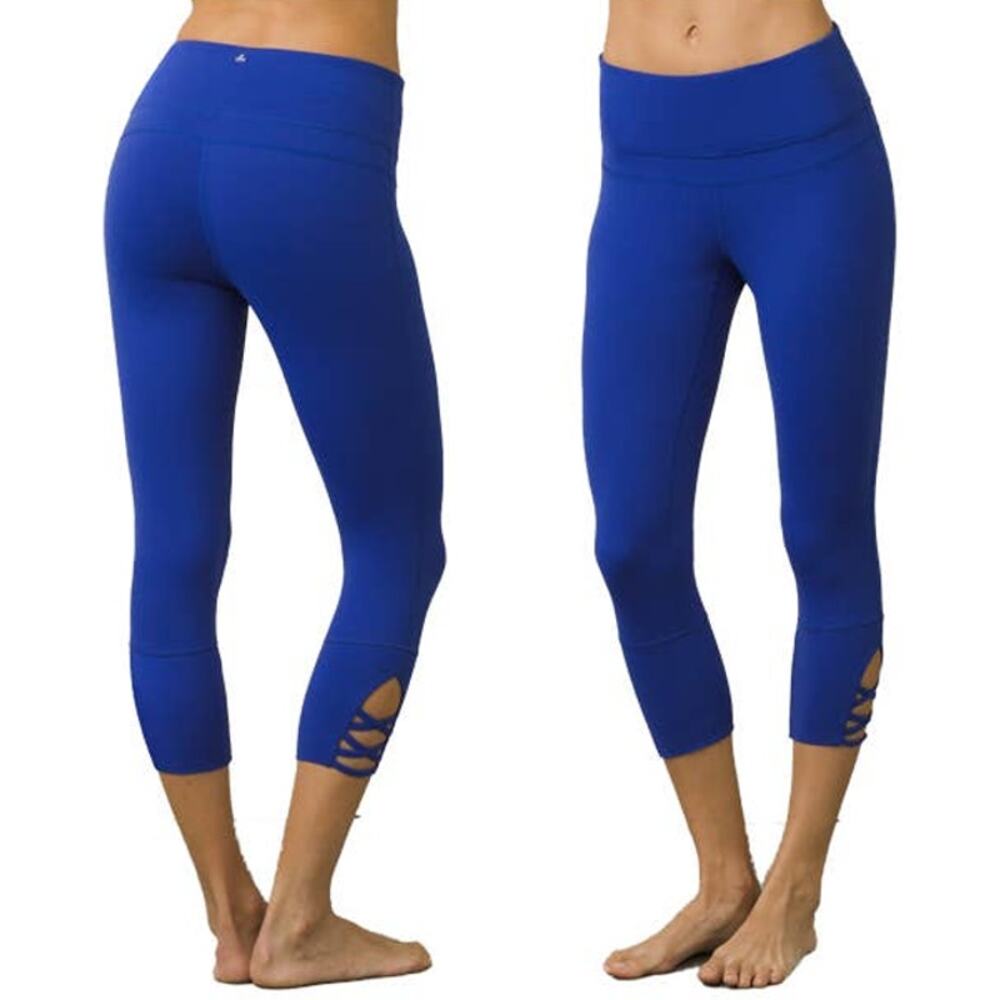 Prana Deco Crop Leggings Blue Strappy Capri Yoga Athleisure
